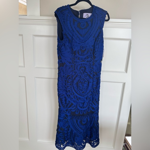 JS COLLECTIONS sleeveless dress, royal blue, and black elegant - Picture 1 of 6